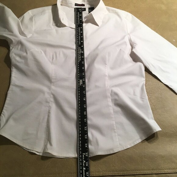 NEW YORK & COMPANY “City Stretch” Fitted STRETCH Blouse, WHITE, NWOT, Size Large - Picture 7 of 8